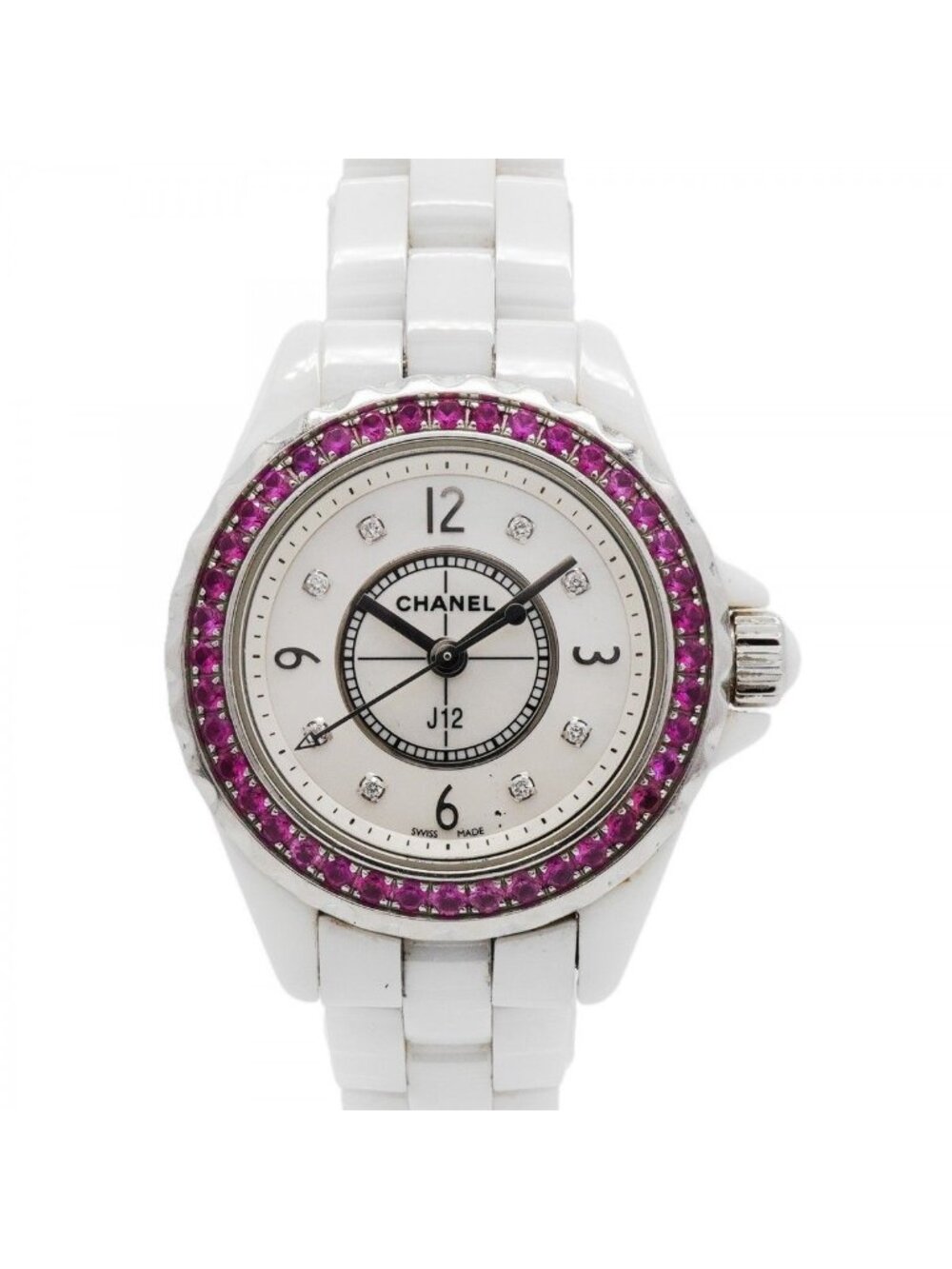 Chanel Pink Saffiano Bezel White Dial Watch